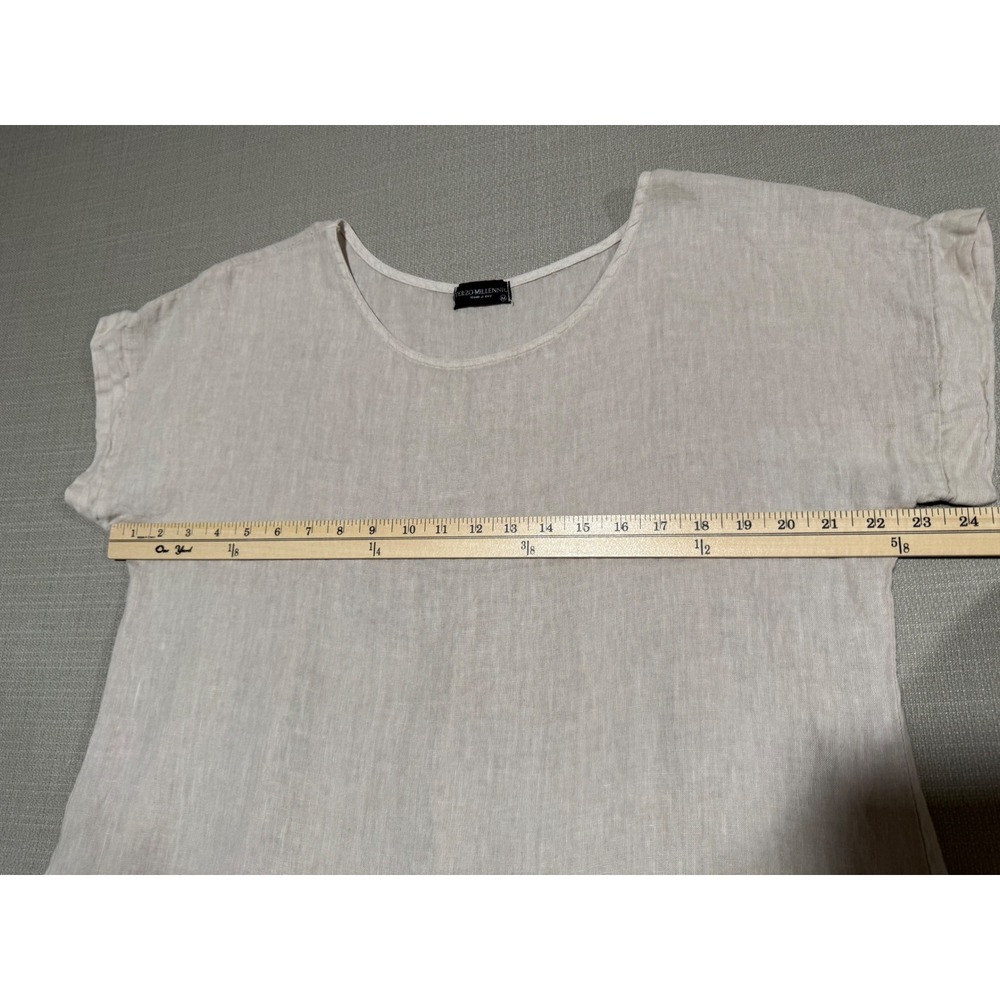 Terzo Millennio Linen Top Womens Medium Beige Button Back Relaxed Fit Lagenlook - Picture 5 of 6